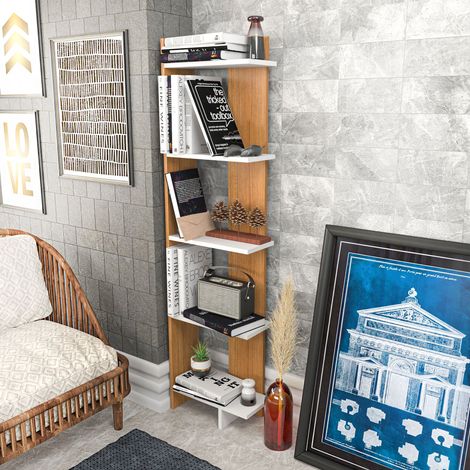 Decorotika Alice Biblothèque d`angle Etager Display Shelf  Freestanding Decorotive Storage Shelving 5-Tier Biblothèque d`angle - Blanc And Teak Pattern (1/4)
