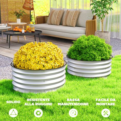 Lot de 2 bacs de culture surélevés en acier galvanisé argenté, fond ouvert, diamètre 60x30 cm pour jardin (1/5)