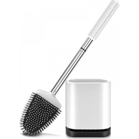 Brosse WC plate avec support, support en acier inoxydable et silicone avec support mural pour salle de bain et WC d'invités (blanc) (1/4)