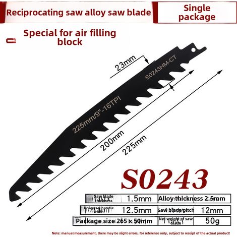 Scie alternative, lame de scie sabre, lame de scie en alliage, bloc d'air pour la découpe de briques rouges et de pierres, machine de découpe électrique (S0243) (1/5)