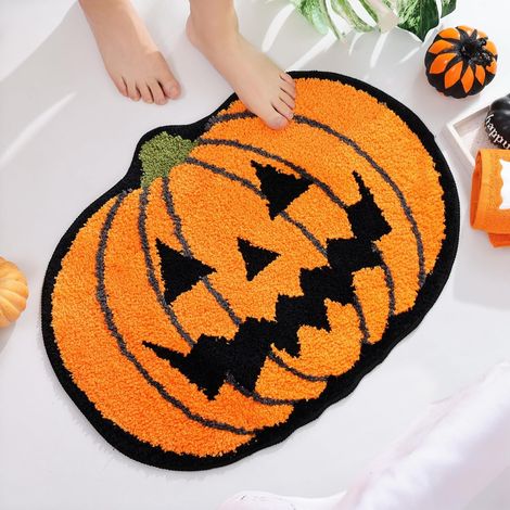 Tapis de salle de bain citrouille, tapis orange lavable en machine, salon chambre-6090cm (1/5)