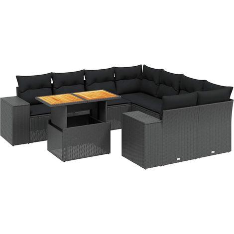 Maison Exclusive - Set Divani da Giardino 9 pz con Cuscini Nero in Polyrattan