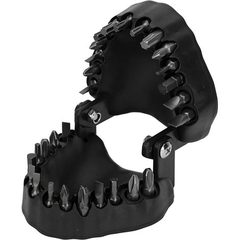Porte-embouts de foret pour prothèses dentaires, en forme de modèle de dents, avec ouverture complète et 28 embouts de tournevis inclus (noir). (1/5)