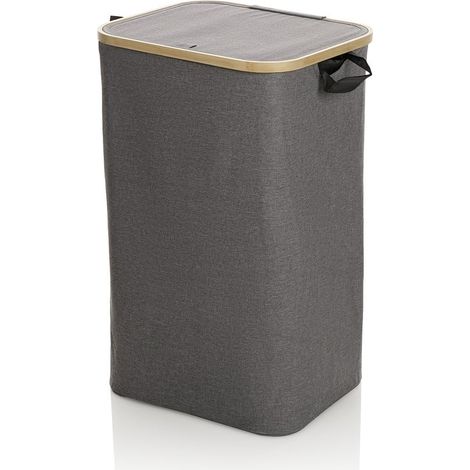 Cesto porta biancheria in legno bamboo e tessuto Mark - Grigio (1/5)