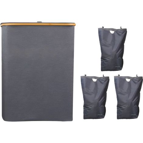 Cesto de ropa de 160 litros, cesta de almacenamiento plegable de gran capacidad para ropa sucia con 3 compartimentos y bolsa extraíble para lavadora, ideal para lavadero, baño y dormitorio -Crezuo