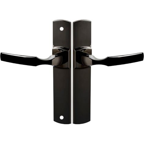 Ensemble de Poignée de Porte sur Plaque - Version Bec de Cane pour Porte de Cuisine, Salon - Entraxe 195 mm - Matériau Zamak Résistant - Finition Diamant Noir (1/5)