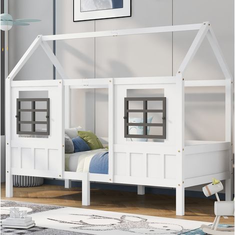 Letto singolo a casetta con finestre 90x200 cm OKMYHOME (1/5)