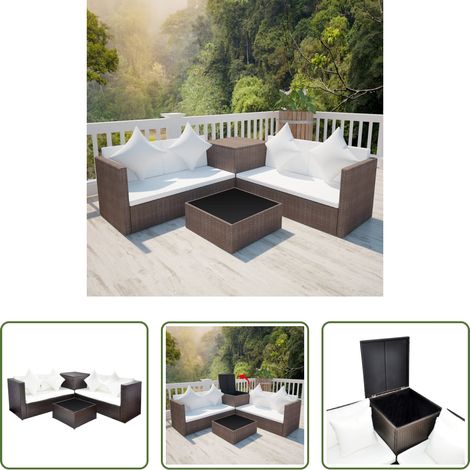 vidaXL Mobilier extérieur - Salon de jardin 4 pcs avec coussins Résine tressée Marron (1/5)