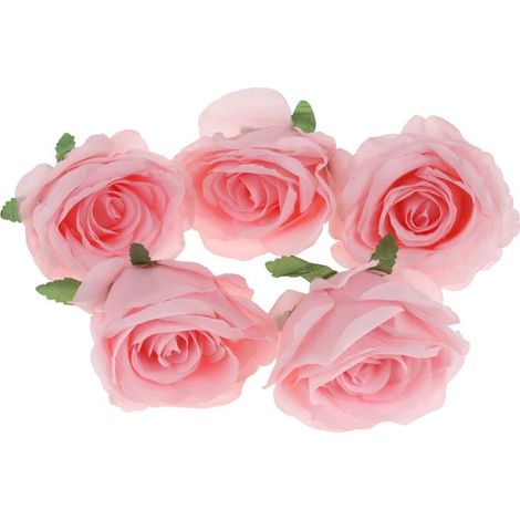 Fiori artificiali a forma di testa di rosa per decorazioni 5 pezzi - Rosa chiaro (1/2)