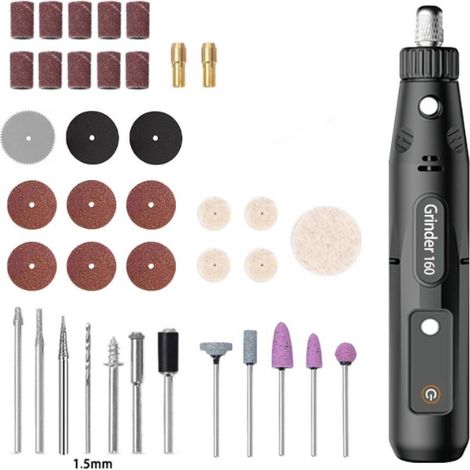 Outils Rotatif Multifonction Avec 39 Accessoires, 500018000 tr/min Outil Rotatif sans fil, 5 Vitesse Perceuse sans fil Mini, pour Gravure, Perçage, Meulage, Polissage,Découpe (1/5)