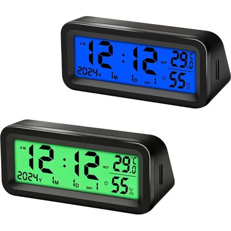 2 En 1 Horloge VoitureTableau de Bord avec Thermomètre, Mini Horloge de Voiture Digitale, Affichage LED, Rétroéclairage, Montage Adhésif, Facile à Lire - Idéale pour Voiture, Bureau (1/5)