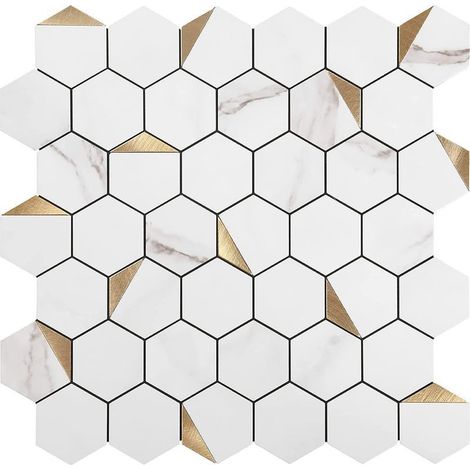 Papier Peint Carrelage Autocollant Motif hexagonal blanc 30 x30 cm Style Mosaïque Sticker Mural Film Décoratif Imperméable pour Carreaux de Mur de Salle de Bains et de Cuisine (1/4)