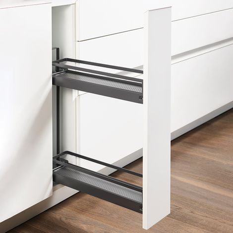 Combiné bas 2 niveaux 150 – Décor anthracite – Coulisses sortie totale sur amortisseur – Charge 12 kg – Pour caisson 150 mm – Kesseböhmer