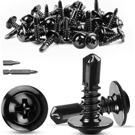 120 pièces vis autotaraudeuses métal M4,2 x 13 mm vis à tôle autotaraudeuses acier inoxydable 410 vis autoperceuses avec embout de tournevis vis métal autotaraudeuses pour planches de bois (1/5)