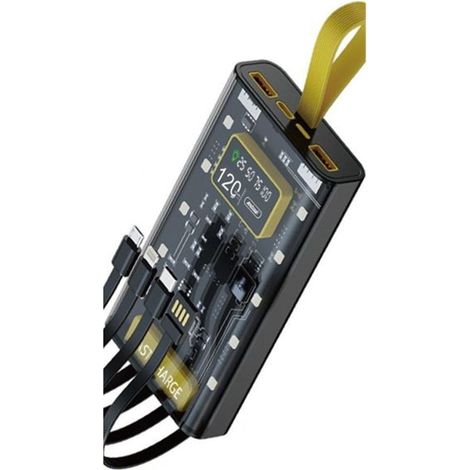 Andowl - Power Bank Portatile Design Trasparente Con Cavi Ricarica Integrati 12000 Mah Q-dc468 - (1/5)