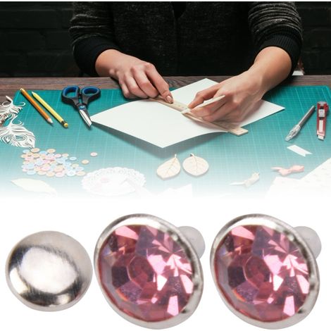 50 lots de rivets strass, rivets en cristal diamant, pour la maroquinerie, la décoration de sacs et de vêtements, strass roses à bord argenté de 8 mm (1/5)
