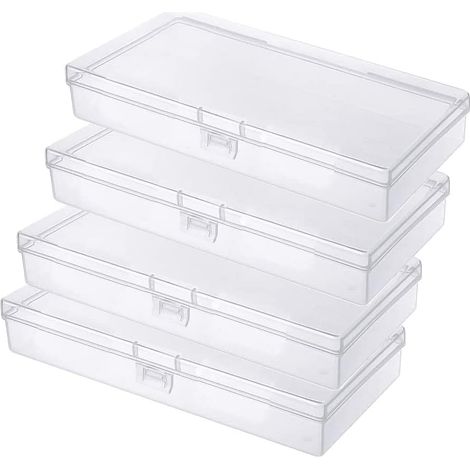 4pcs Boîtes de Rangement Rectangulaires en Plastique Transparent avec Couvercle pour Pilules, Herbes, Petites Perles, Bijoux et Articles D'artisanat (1/4)