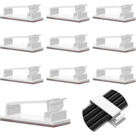 10 clips de gestion de câbles auto-adhésifs, clips durables pour TV, PC, ordinateur portable, câbles Ethernet, bureau à domicile (blanc) (1/5)
