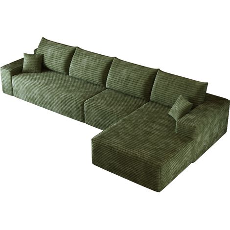 Sofá Esquinero Modular de 3 Plazas, Asiento Profundo, Sin Montaje, Tela de Cordón, Verde 270 × 175 × 83 cm (1/5)