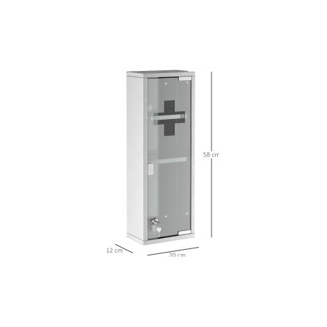 Armoire à pharmacie argentée en acier inoxydable 20x12x58 cm avec porte en verre dépoli et rangement pour la maison et le bureau (1/5)
