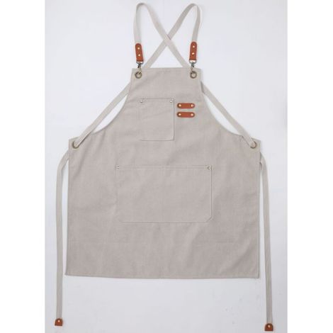 Grembiule da cucina da uomo (beige), in tela con 3 tasche, impermeabile e regolabile, per barbecue, ristorante, giardino, falegname, 78 x 68 cm