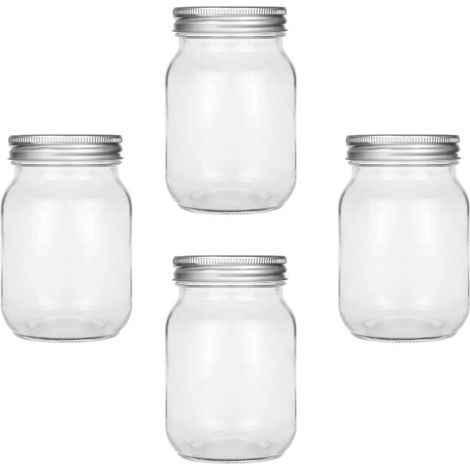 Bocaux Mason en verre de 500 ml avec couvercles hermétiques - Lot de 4 récipients de conservation pour salades, gelées, conserves, couleur aléatoire