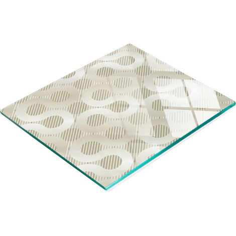 Tablero de vidrio elegante y duradero con estampado de curvas doradas, 60x52 cm.