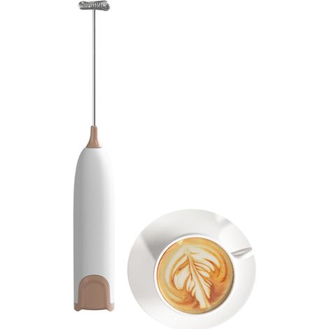 Mousseur à lait électrique fouet de cuisine fouet mélangeur café Cappuccino crémier batteur à oeufs fouet (blanc + marron) (1/5)