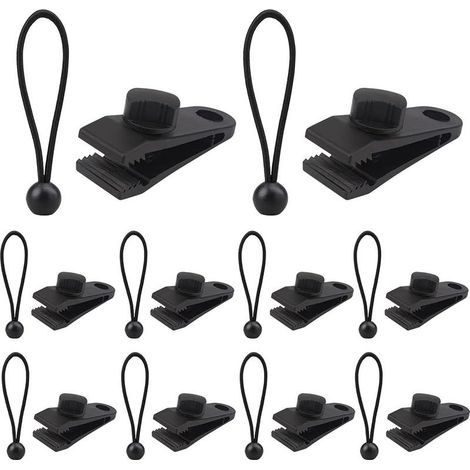 Lot de 10 clips de bâche + 10 tendeurs en caoutchouc , pinces de bâche avec verrouillage de serrage, vis de préhension, clips pour bâche d'extérieur, tente, camping, auvent (1/5)