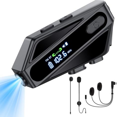 Motorcycle Helmet Bluetooth Headset, C6 Helmet Speakers with 2 Type Mics, Intercom/Hands-Free Call/Music/Waterproof/Noise Cancellation/Wake Up Siri (1/5)