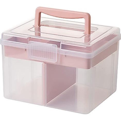 Petite boîte de rangement portable en plastique, adaptée aux accessoires de beauté, aux produits de soins des cheveux et des ongles, avec poignée, plateau amovible et séparateurs convient également a (1/5)