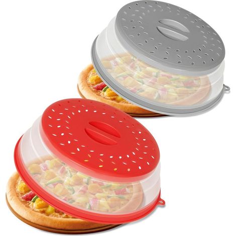 Lot de deux couvercles anti-éclaboussures pliables pour micro-ondes, couvercles ventilés avec trous de fixation (gris et rouge)