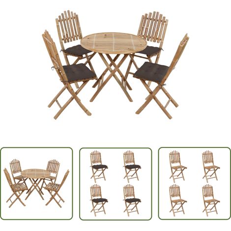 Bambou - vidaXL Ensemble à manger d'extérieur pliable 5pcs avec coussins Bambou - Coussins de jardin (1/5)