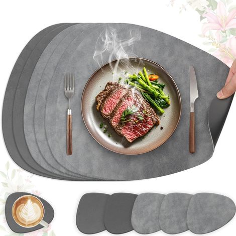 Lot de 6 Sets de Table, Cuir PU, Antidérapant, Imperméable, Réversible, Cuisine (1/5)