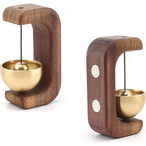 Cuivre Carillon de Porte Décorative, Autocollant Sonnette en Bois, Sonnettes de Porte Magnétiques, Fabriqué en Bois de Noyer, pour Portes, Magasins, Restaurants, Bars (1/5)