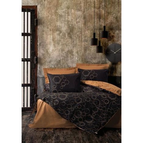 Parure de lit - 1 housse de couette 220 x 240 cm + 2 taies d'oreiller 60 x 60 cm - 100% coton renforcé - Cuivre