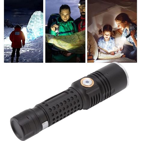 Lampe torche LED haute luminosité 800 lm, 3 modes d'éclairage, zoom rotatif, rechargeable par USB, avec clip métallique pour le camping (1/5)
