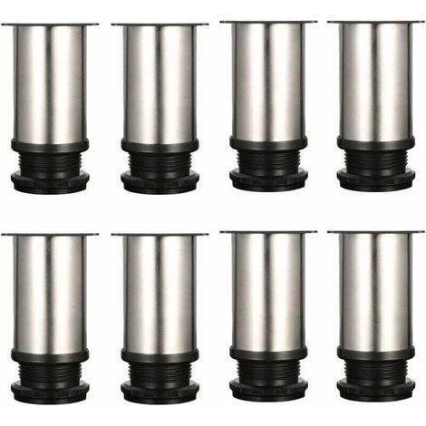 Lot De 8 Pieds De Meubles, Réglables Pied Pieds De Meubles - Chrome Métal - Hauteur Réglable (Total: 80-95mm) (1/4)