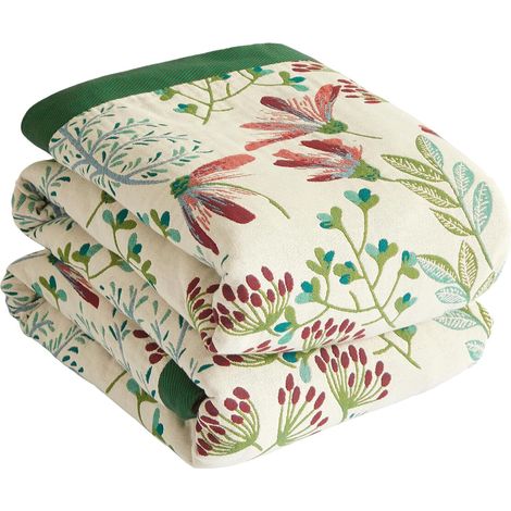 Couvre-lit 100% Coton Couverture Douillette Couverture Double Face en Mousseline 150 x 200 cm, Couverture Douillette pour canapé et lit, Couverture Patchwork, Vert/Beige (1/5)
