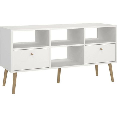 Dmora - Mobile porta TV Conte, Credenza da soggiorno, Armadio basso per TV, Base parete attrezzata, 117x39 h61 cm, Bianco (1/5)