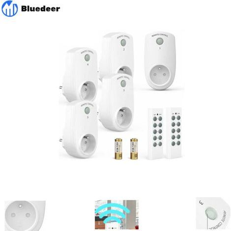 Lot de 5 Prise Programmable Électrique, Prise Télécommandée sans Fil avec 2 Télécommandes 2 Piles Fournies, 30M de Distance de Contrôle dans la Zone Ouverte, Fonction on/Off (1/5)