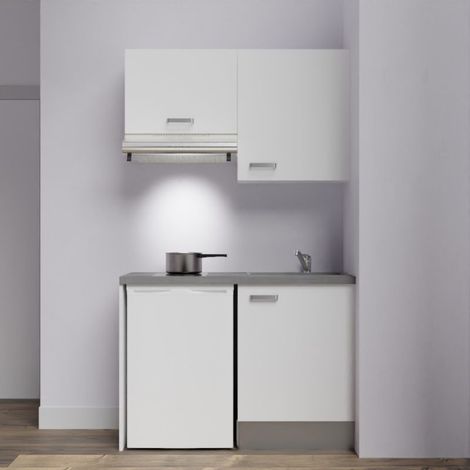 Kochnischen K01L-PT - 120 cm mit Arbeitsplatte und spüle - Weiße Front - graue Laminatplatte - graue Spüle (1/4)