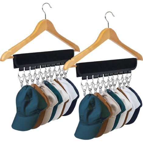 Présentoir à casquettes de baseball en deux parties avec 10 clips en acier inoxydable - présentoir de rangement et d'exposition, noir, parfait pour ranger les chapeaux et accessoires. (1/5)