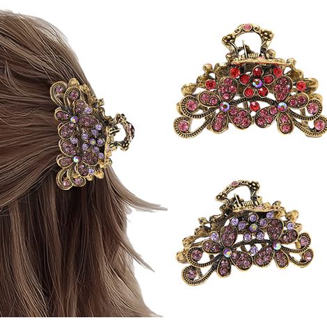 Vintage Rhinestone hair claw Crystal jaw clip, metal alloy fancy hair clip decorative flower hair clip accessories (1/5)