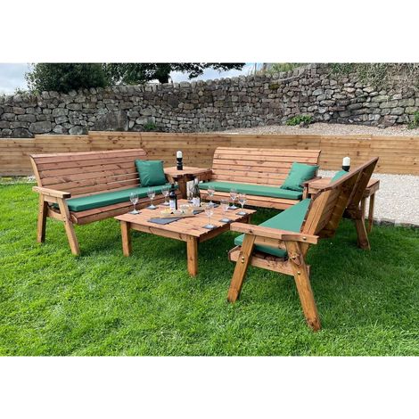 Nine Seater Balmoral Deluxe Garden Furniture Set - L240 x W284 x H95 cm - Green Cushion Included - Fully Assembled