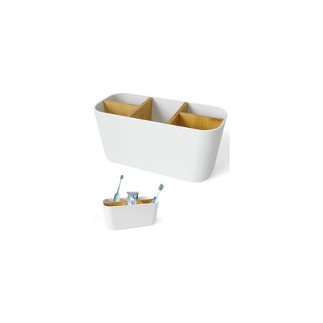 Porte-brosse à dents avec cloisons en bambou, organisateur de salle de bain à 5 compartiments, organisateur de salle de bain pour brosse à dents électrique, rangement pour brosse à dents (1/5)