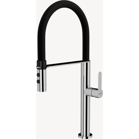 Mezclador monomando alto de fregadero con ducha de mano - Cromo y Negro (1/5)