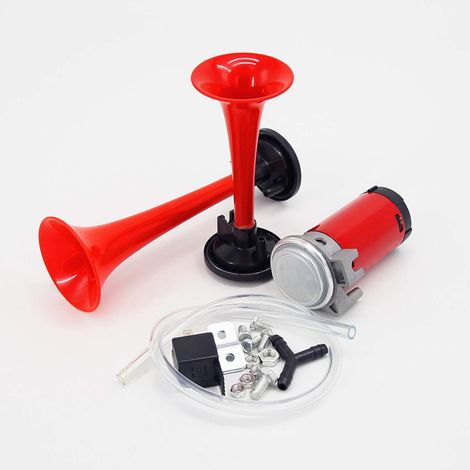Klaxon de voiture car air horn double trompette 135dB haut-parleur camion klaxon double ton super fort voiture klaxon à air compresseur pour tout véhicule 12V train camion SUV bateau etc (1/5)