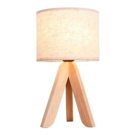 Lampe de chevet trépied en bois – Abat-jour en lin – Hauteur 32 cm – Largeur 18 cm – Source lumineuse E27 – Pour chambre et salon (1/4)