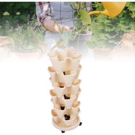Vasi da fiori verticali impilabili - Set di 6 vasi a 4 scomparti con ruote e base per giardino sul balcone (1/4)